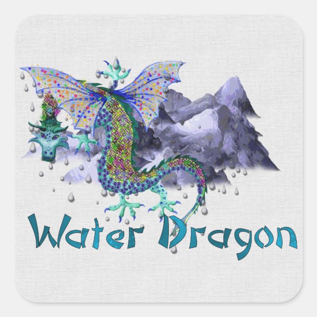 Wasser-Drache Quadratischer Aufkleber (Vorderseite)