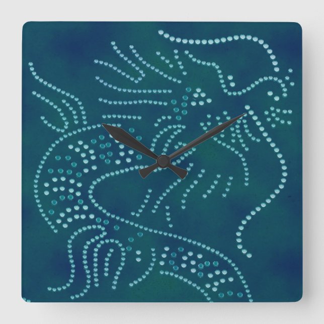 Wasser-Drache-Uhr Quadratische Wanduhr (Vorderseite)