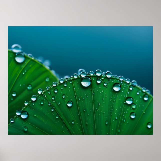 Wasser fällt auf Blätter Poster (Vorne)