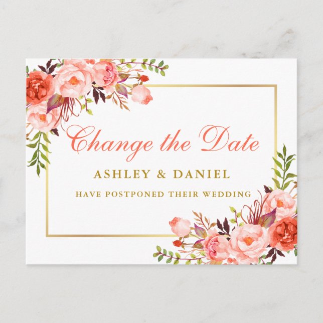 Wasser-Farbe Korallen Blütengold ändern Datum Postkarte (Vorderseite)