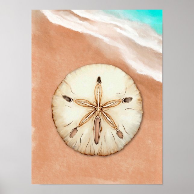 Wasser Farbe Sand Dollar am Strand Poster (Vorne)
