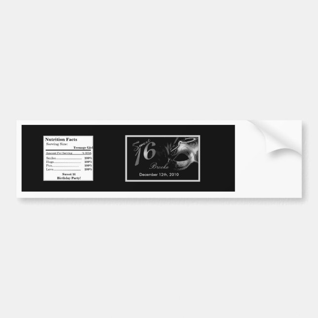 Wasser Flasche Etikett Sweet 16 Silver Black Autoaufkleber (Vorne)