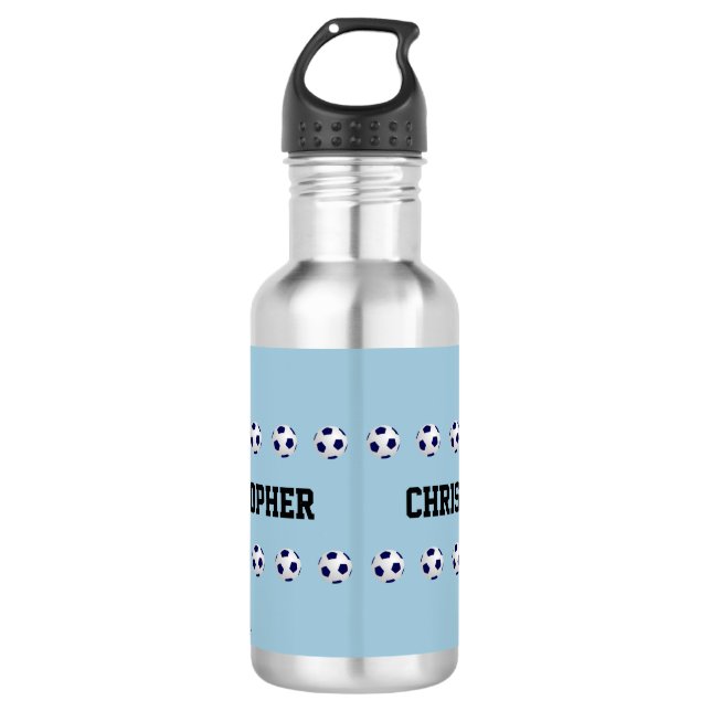 Wasser-Flasche, personalisiert, Fußball, hellblau Edelstahlflasche (Vorderseite)