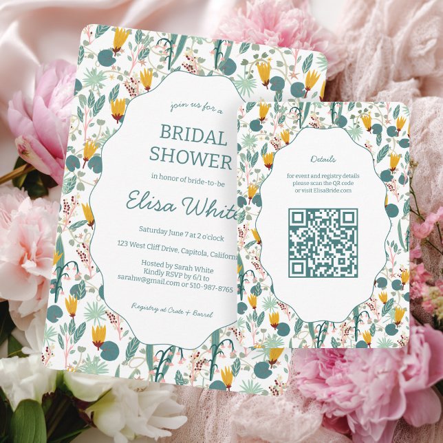 Wasser Garten Blumen Hochzeitsdusche Süß BENUTZERD Begleitkarte (Water Garden Floral Bridal Shower Cute CUSTOM QR Enclosure Card
)