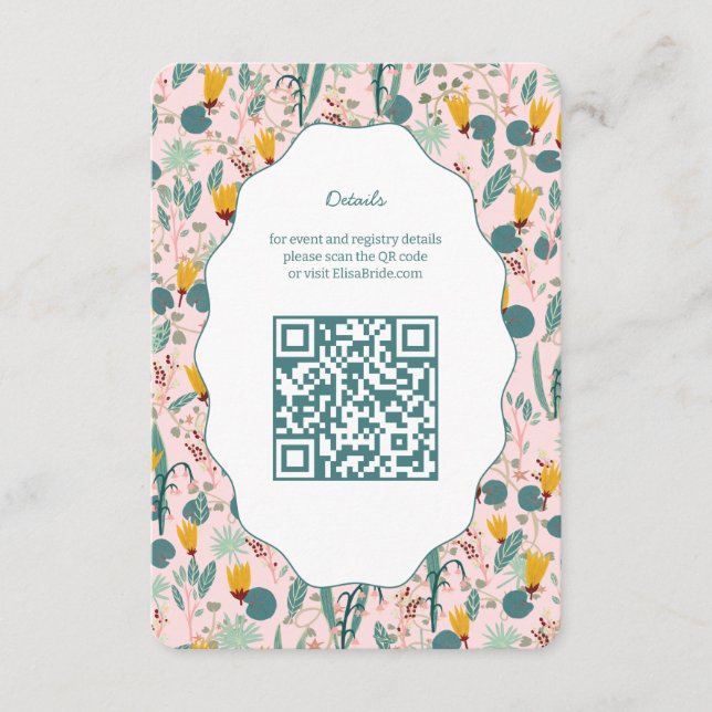 Wasser Garten Floral Brautparty Süß CUSTOM QR Begleitkarte (Vorderseite)
