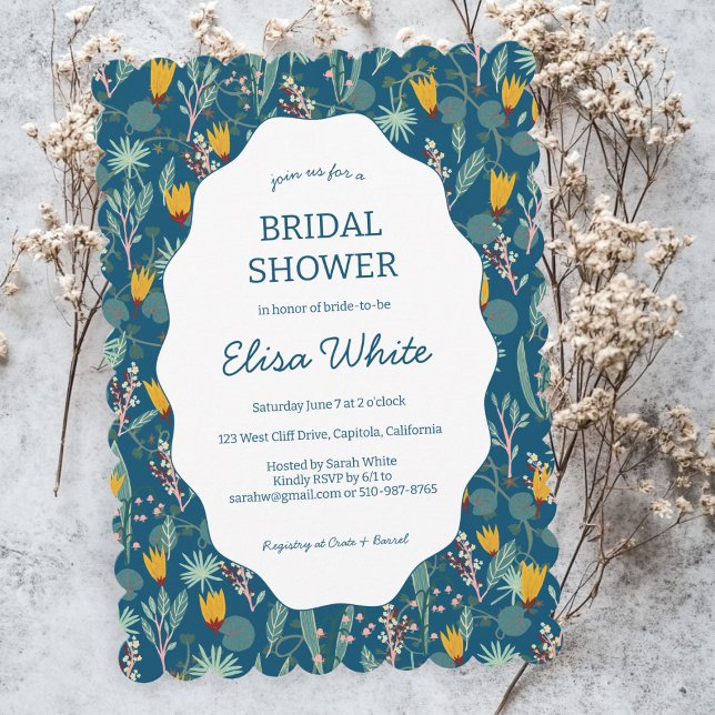 Wasser Garten Florale Brautparty Süß INDIVIDUELL Einladung (Water Garden Floral Bridal Shower Cute CUSTOM Scalloped Invitation
)