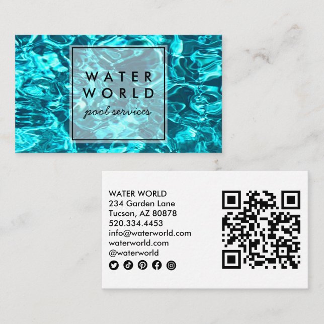 Wasser Glitzern Schwimmbad Service Foto QR Code Visitenkarte (Vorne/Hinten)