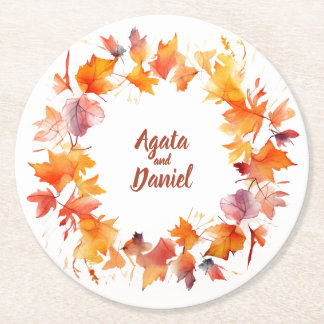 Wasser im Herbst: Personalisierte Hochzeitsslittsc Runder Pappuntersetzer