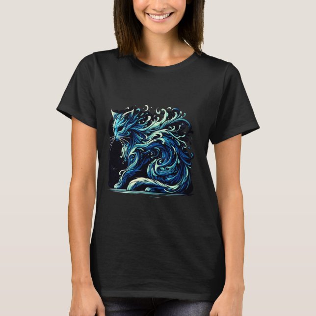 Wasser-Kitty-Surreal-Dunkle-Fantasy-Katze-Psychede T-Shirt (Vorderseite)
