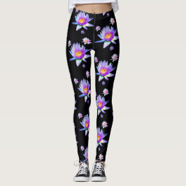 Wasser-Lilien auf schwarzem Hintergrund Leggings