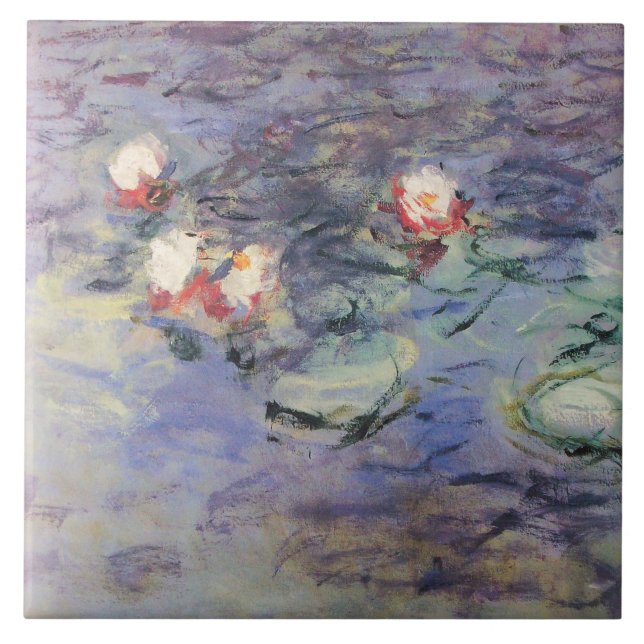 WASSER LILILIES IN PINK BLAUE POND VON Claude Mone Fliese (Vorderseite)