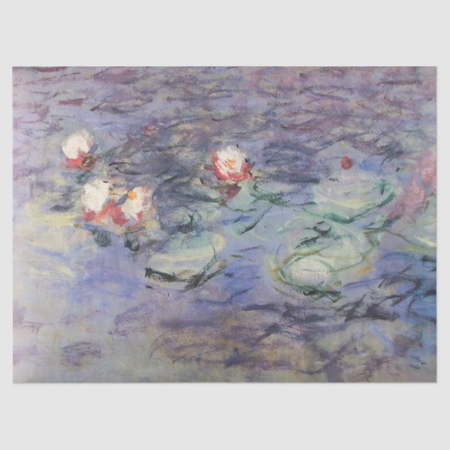 WASSER LILILIES IN PINK BLAUE POND VON Claude Mone Seidenpapier (Vorderseite)