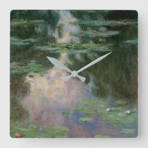 WASSER LILILIT IN PINK GREEN POND VON Claude Monet Quadratische Wanduhr