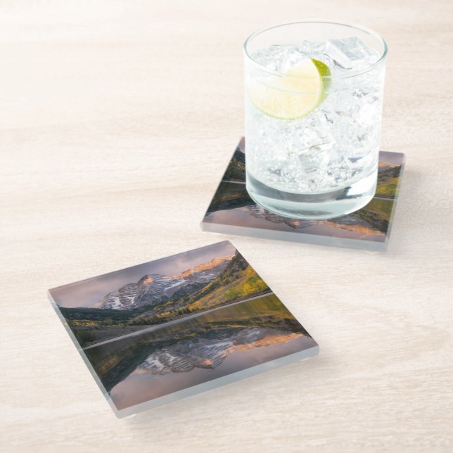 Wasser | Maroon Bells Colorado Glasuntersetzer (Schrägansicht)