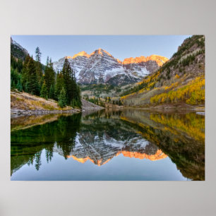 Wasser   Maroon Bells Lake Aspen Trees Poster