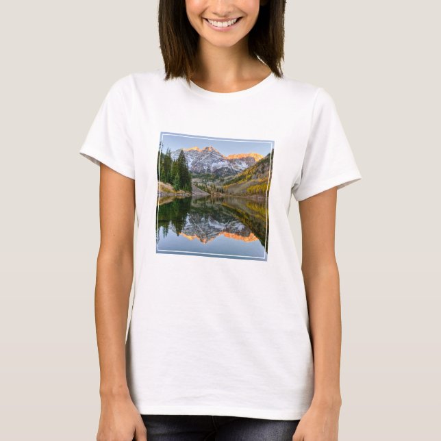 Wasser | Maroon Bells Lake Aspen Trees T-Shirt (Vorderseite)