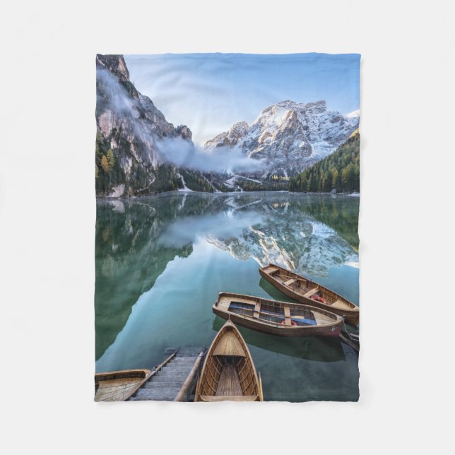 Wasser | Pragser Wildsee Dolomites Italien Fleecedecke (Vorderseite)
