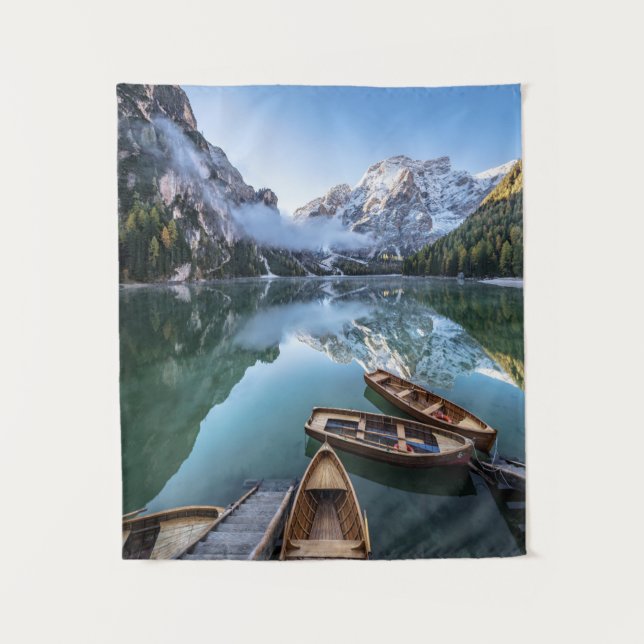 Wasser | Pragser Wildsee Dolomites Italien Wandteppich (Vorderseite)
