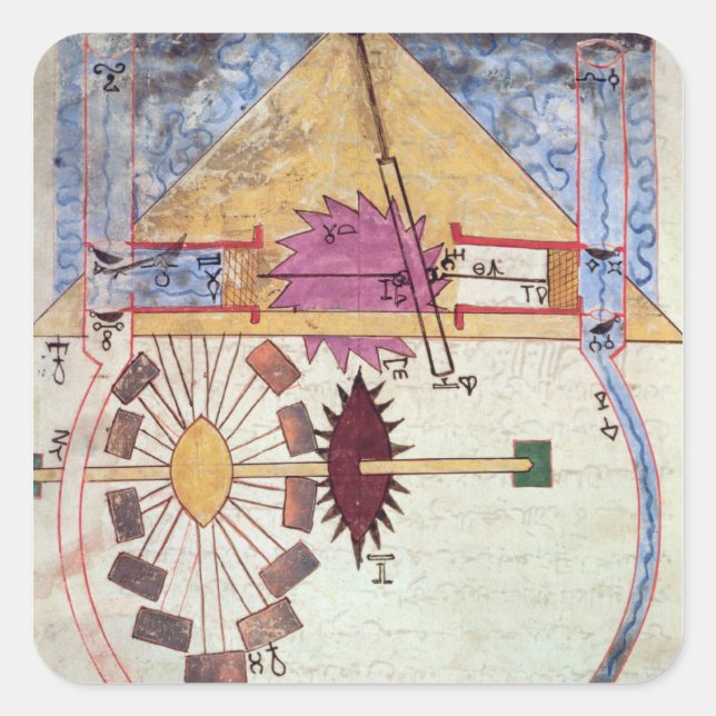 Wasser-Pumpe, 'vom Buch des Wissens von Quadratischer Aufkleber (Vorderseite)