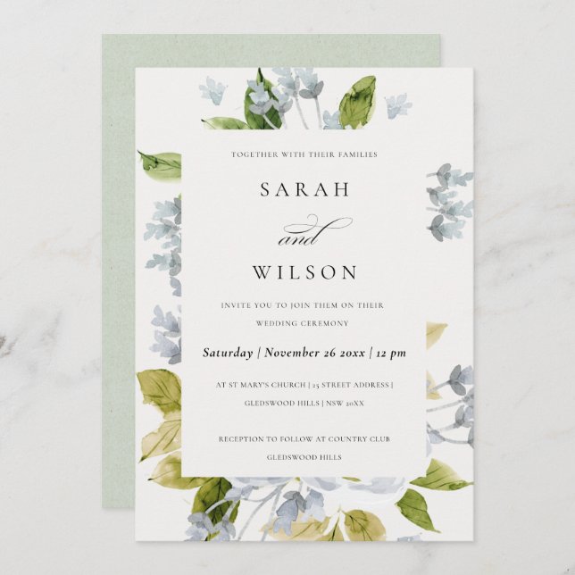 WASSER ROMANTISCHER BABY BLAUE WATERCOLOR FLÖSUNG EINLADUNG (Vorne/Hinten)