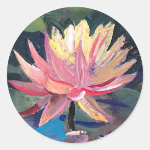 Wasser rosa Lilie Runder Aufkleber