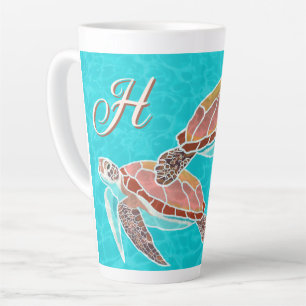 Wasser-Schildkröten Aqua-Monogramm-Illustration Milchtasse