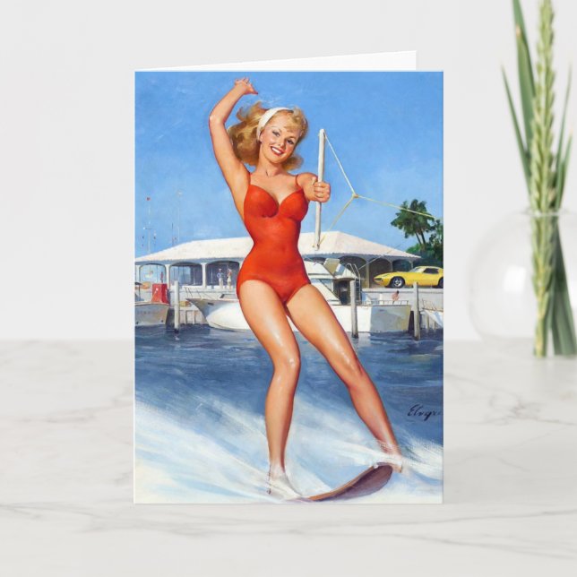 Wasser-Ski-Pin-Up Karte (Vorderseite)