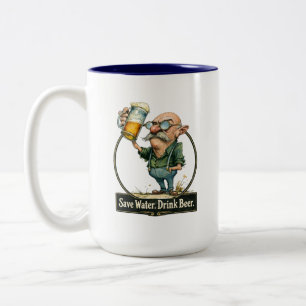 Wasser sparen, Bier trinken Lustiger Vintage-Tee Zweifarbige Tasse