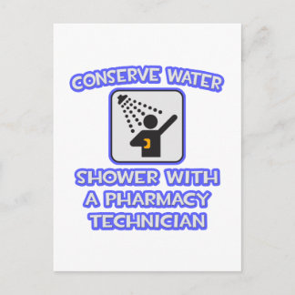 Wasser sparen .. Dusche mit Pharmazie-Technik Postkarte