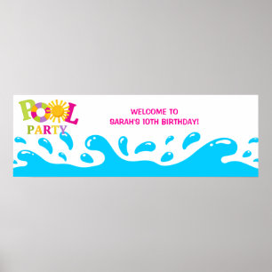 Wasser Splash Pool Party Girl Birthday Banner Poster