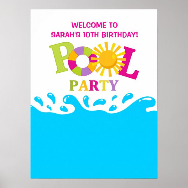 Wasser Splash Pool Party Girl Birthday Poster (Vorne)