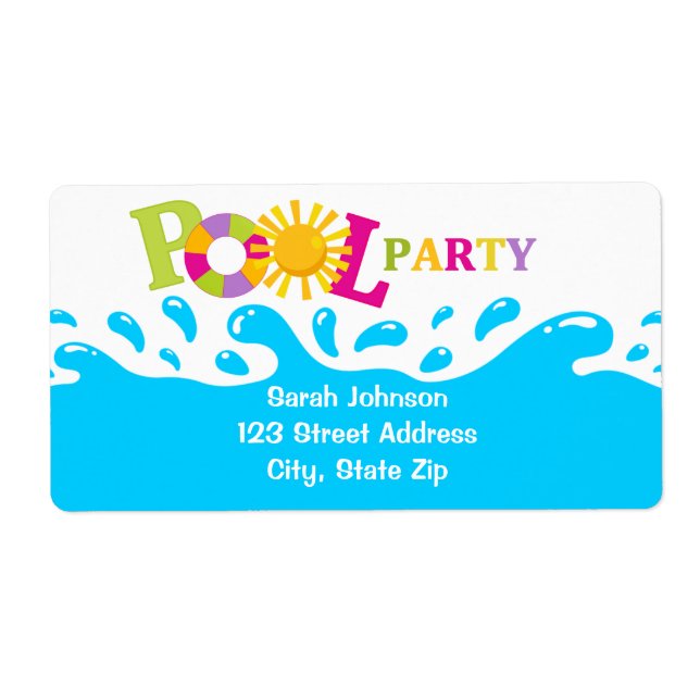 Wasser Splash Pool Party Girl Shipping Labels (Vorne)