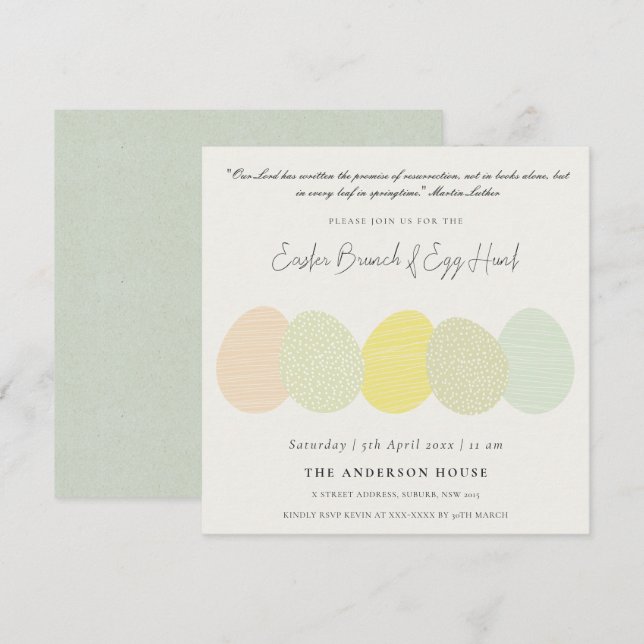 WASSER SUBTTEL PASTEL EASTER EIER BRUNCH & EGG HUN EINLADUNG (Vorne/Hinten)