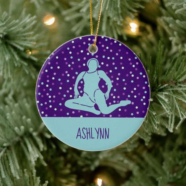 Wasser und Lila Synchronschwimmen Personalisiert Keramik Ornament (Baum)