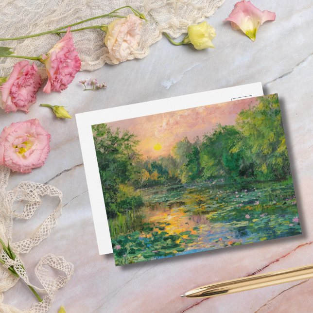 Wasser von Claude Monet, Sonnenuntergang, farbenfr Postkarte (Von Creator hochgeladen)