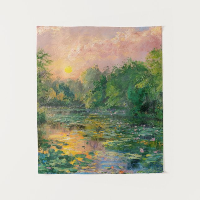Wasser von Claude Monet, Sonnenuntergang, farbenfr Wandteppich (Vorderseite)