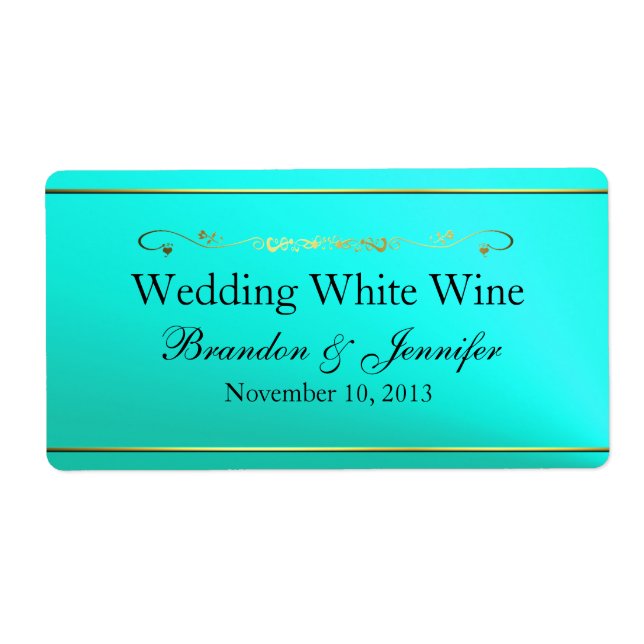 Wasseramrine & Gold Custom Wedding Mini Wine Label (Vorne)