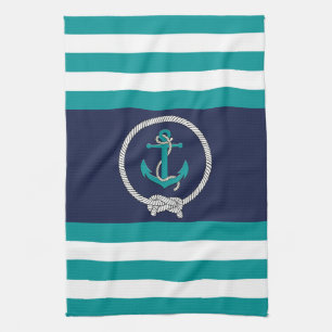 Wasseranker/Nabelknoten/blau/weiß Streifen Geschirrtuch