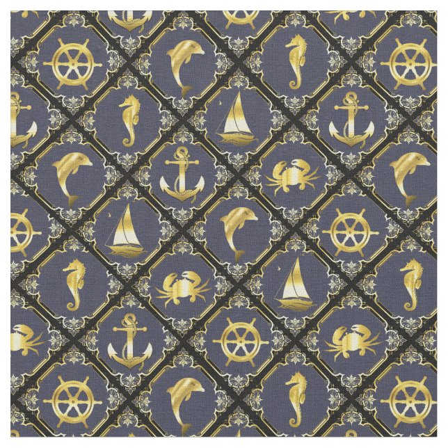 Wasseranker/Segelboot/Rad/Leuchtturm/Delphin Stoff (Nahaufnahme)