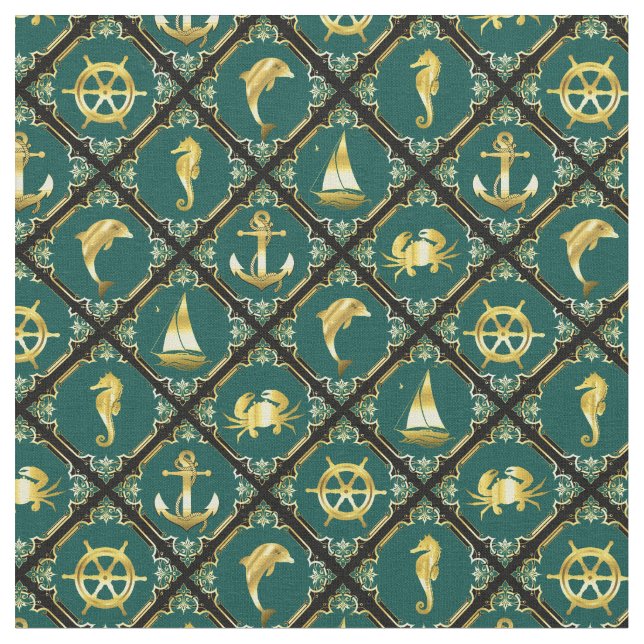 Wasseranker/Segelboot/Rad/Leuchtturm/Delphin Stoff (Nahaufnahme)