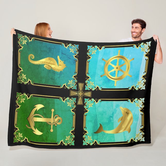 Wasseranker/Segelboot Rad/Seepferd/Delphin+ f Fleecedecke (Beispiel)