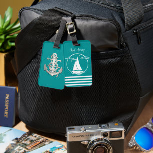 Wasseranker/Segelboot Silhouette/Segel weg/Wasser Gepäckanhänger