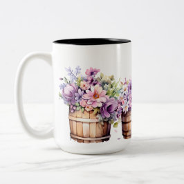 WASSERBARRELS MIT PINK PURPLE-BLUMEN ZWEIFARBIGE TASSE