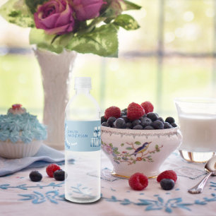 Wasserblaue minimalistische Babyparty für Jungen Wasserflaschenetikett