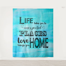 Wasserblaue Wasserfarbe Abstrakte Typografie Zitat Wandteppich