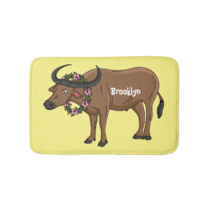 Wasserbüffel mit Blume Cartoon-Abbildung Badematte