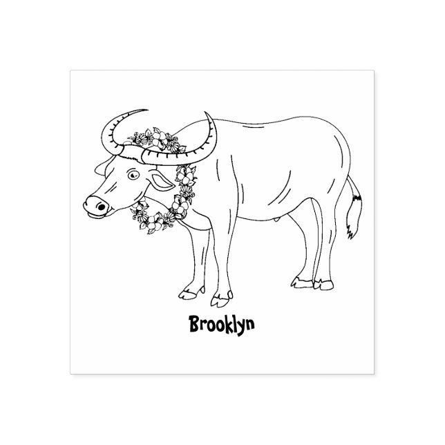 Wasserbüffel mit Blume Cartoon-Abbildung Gummistempel (Prägung)