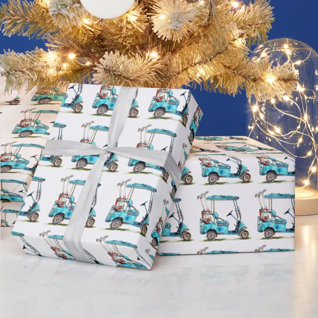 Wassercolor Blue Golf Cart Geschenkpapier (Feiertage)