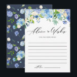 Wassercolor Blue Hydrangea Blume Garland Wedding Hinweiskarte<br><div class="desc">Mit dieser individuell gestaltbaren Hochzeitsberatung und Wunschkarte verlasst du deine Ratschläge und guten Wünsche für Neuvermählte. Es verfügt über eine blühende Aquarellgarage mit blauen und Elfenbeinhydrangea Blume und Rose. Personalisieren Sie diese,  indem Sie Ihre Daten hinzufügen. Diese Blumenberatungskarte ist ideal für Hochzeitsfeiern im Frühjahr und Winter.</div>