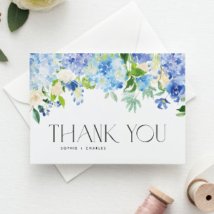 Wassercolor Blue Hydrangea Blumengarland Hochzeit Dankeskarte